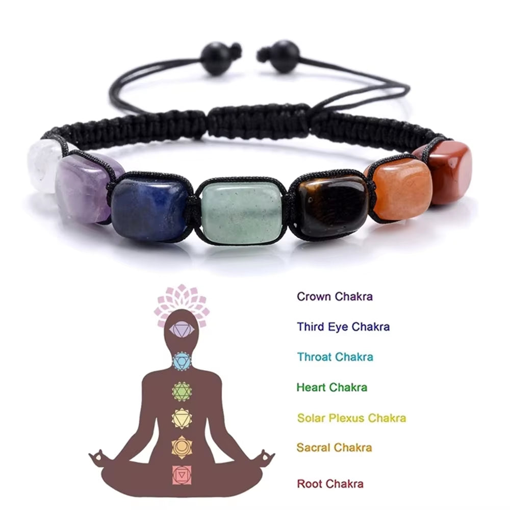 New 7 Chakra Treatment Crystal Men Bracelet Yoga Stone Adjustable Beads Bracelet Meditation Relaxation Anxiety Women'S Bracelet