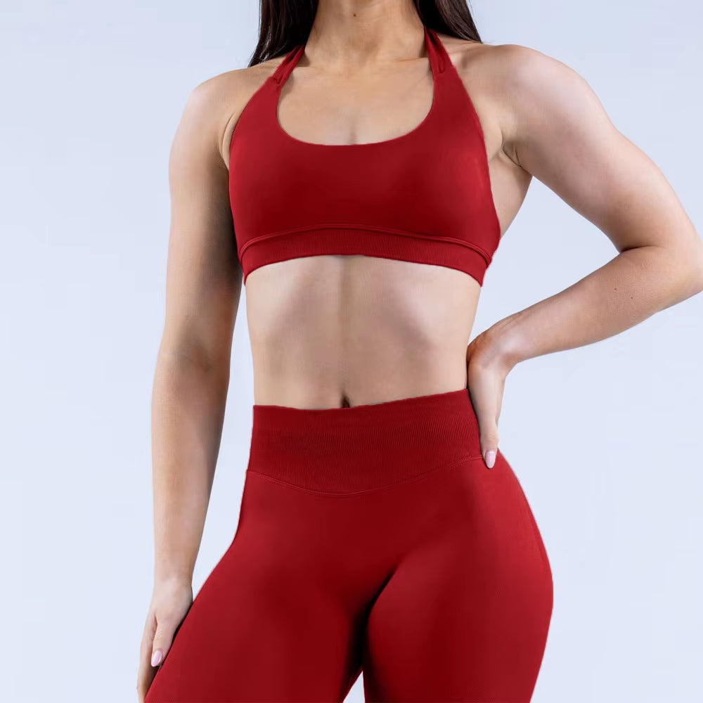 Sports Bra Women Seamless Halter Neck Strap Yoga Bra Sexy Open Back Yoga Top Bra Gym Crop Top Women Clothing