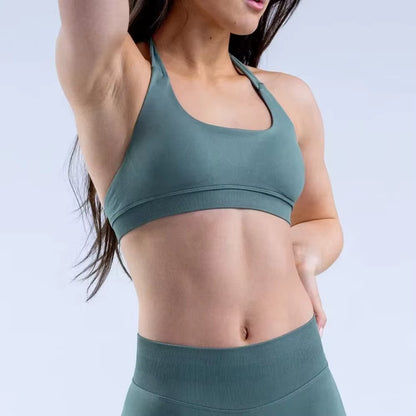 Sports Bra Women Seamless Halter Neck Strap Yoga Bra Sexy Open Back Yoga Top Bra Gym Crop Top Women Clothing