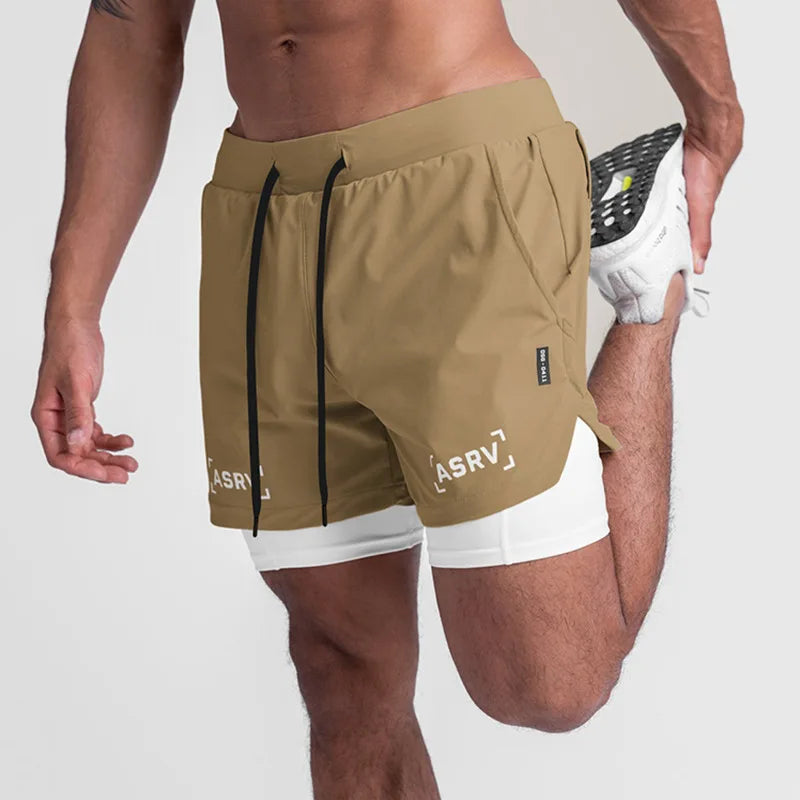 Men'S Professional Running Shorts Trendy Multi Pocket Fitness Training Outdoor Breathable Quick Drying Double Layer Shorts