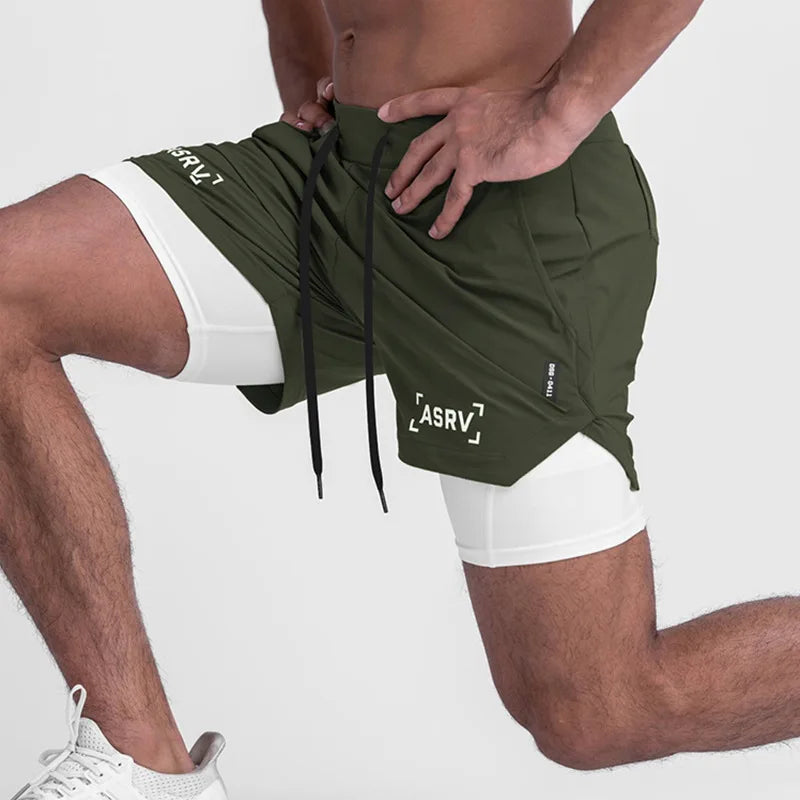 Men'S Professional Running Shorts Trendy Multi Pocket Fitness Training Outdoor Breathable Quick Drying Double Layer Shorts