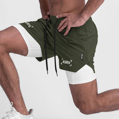 Men'S Professional Running Shorts Trendy Multi Pocket Fitness Training Outdoor Breathable Quick Drying Double Layer Shorts