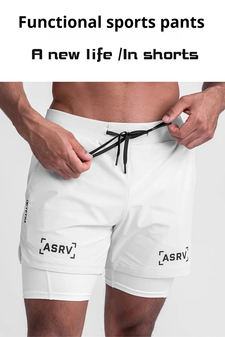 Men'S Professional Running Shorts Trendy Multi Pocket Fitness Training Outdoor Breathable Quick Drying Double Layer Shorts