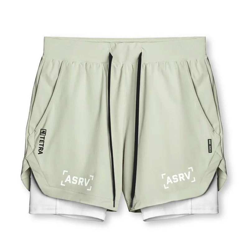 Men'S Professional Running Shorts Trendy Multi Pocket Fitness Training Outdoor Breathable Quick Drying Double Layer Shorts