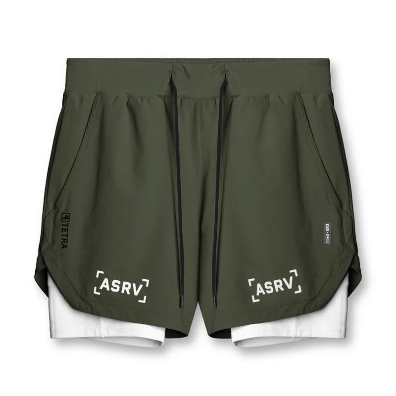 Men'S Professional Running Shorts Trendy Multi Pocket Fitness Training Outdoor Breathable Quick Drying Double Layer Shorts
