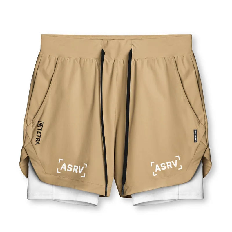 Men'S Professional Running Shorts Trendy Multi Pocket Fitness Training Outdoor Breathable Quick Drying Double Layer Shorts