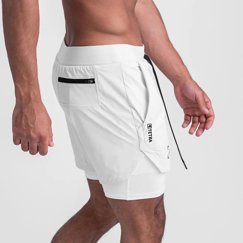 Men'S Professional Running Shorts Trendy Multi Pocket Fitness Training Outdoor Breathable Quick Drying Double Layer Shorts