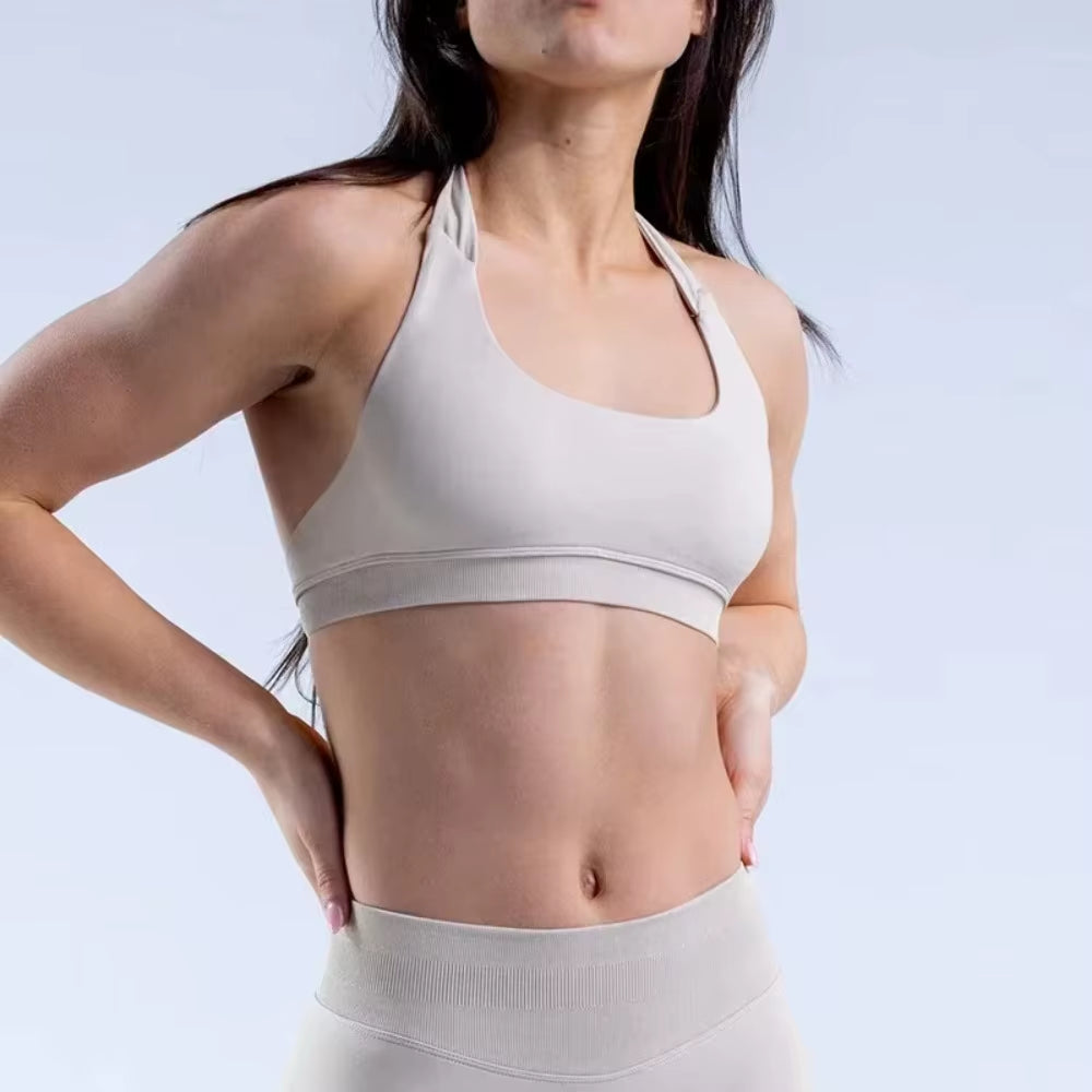 Sports Bra Women Seamless Halter Neck Strap Yoga Bra Sexy Open Back Yoga Top Bra Gym Crop Top Women Clothing