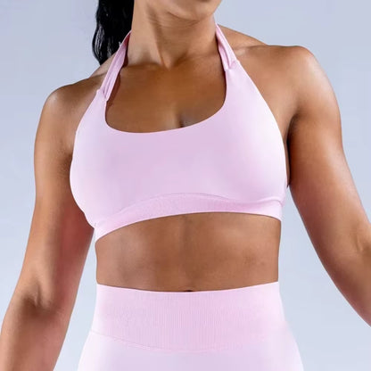 Sports Bra Women Seamless Halter Neck Strap Yoga Bra Sexy Open Back Yoga Top Bra Gym Crop Top Women Clothing